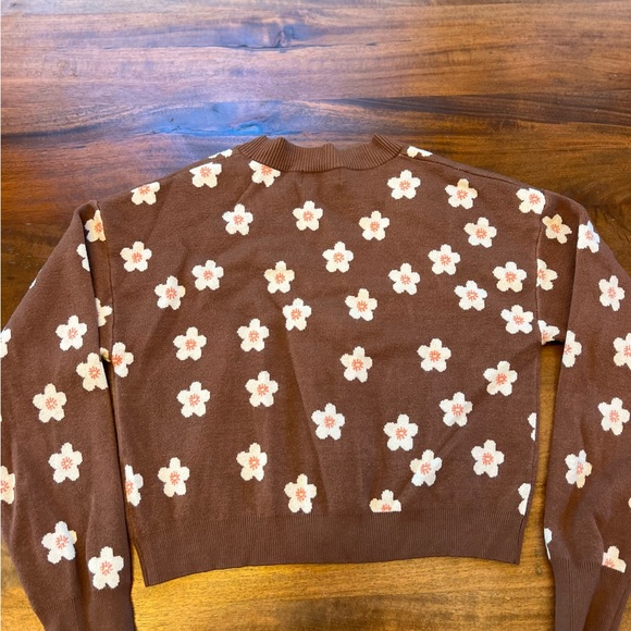 Altar’d State Floral V-Neck Short Crop Cardigan Sweater Brown - Picture 5 of 5